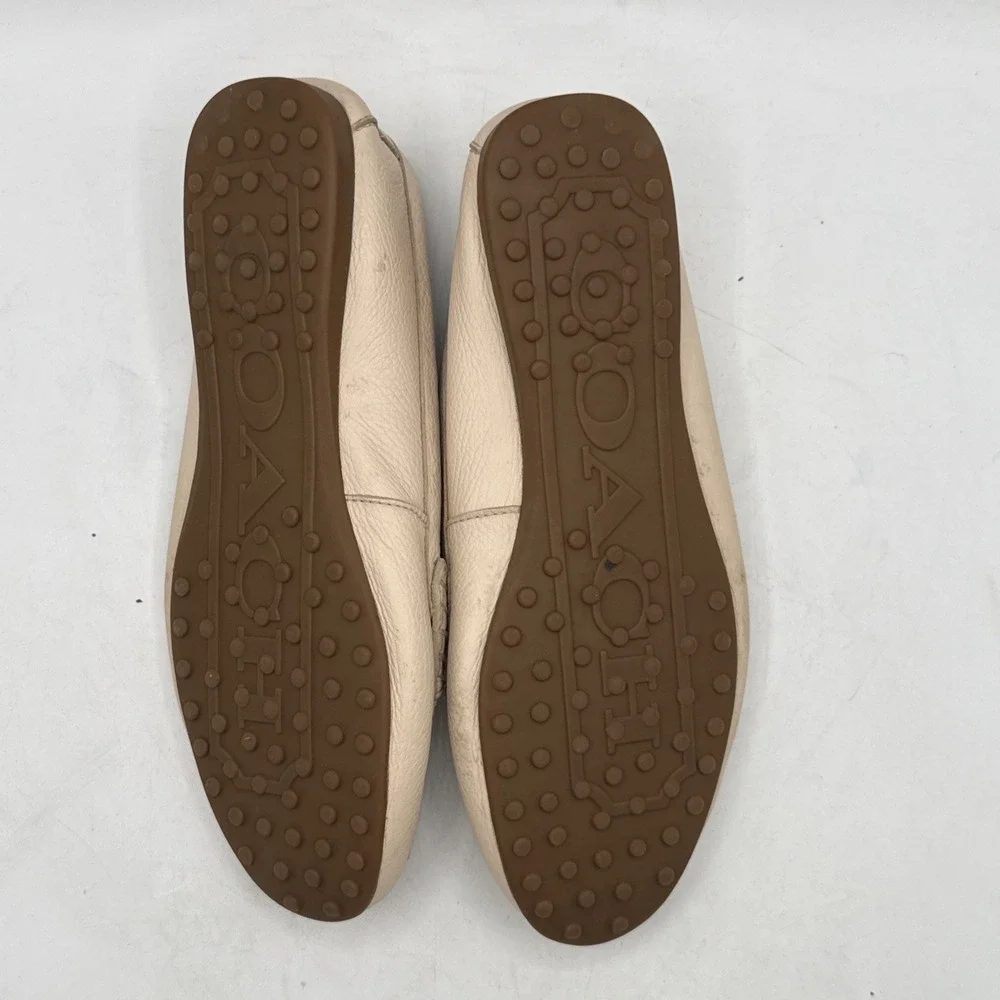 COACH Driving Loafers Fredrica Pebbled Leather Ivory Flats Slip On Womens 8.5B